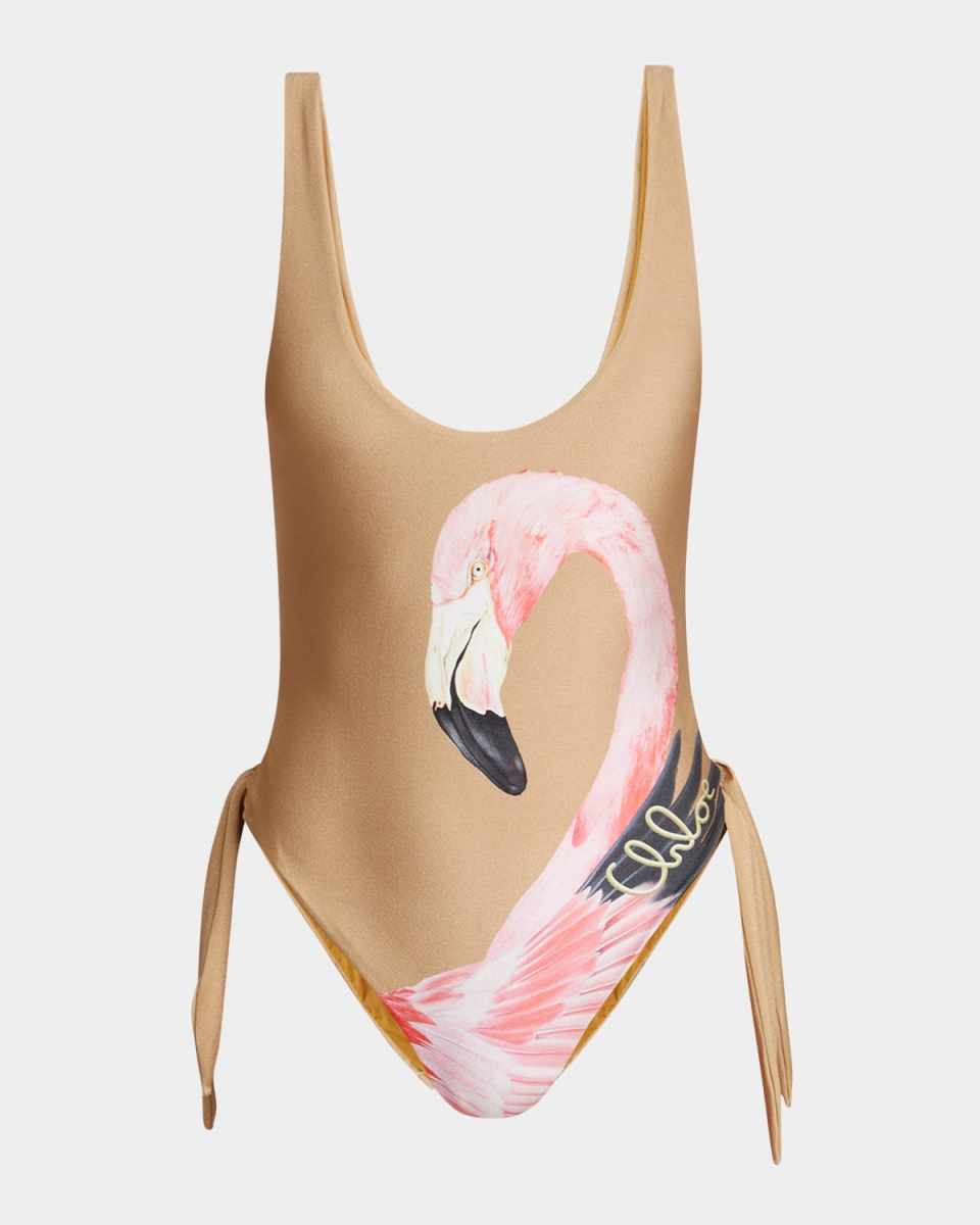 Flamingo Print Cutout One-Piece Swimsuit